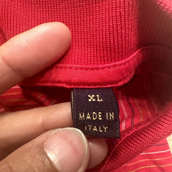 Burberry London Men's Red Striped LODI SCOZIA Short Sleeve Polo Shirt Size XL - Picture 7 of 11